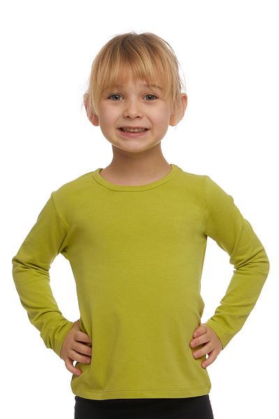 LOVETTI Oil Green Girl's Plain Basic Lycra Long Sleeve T-Shirt