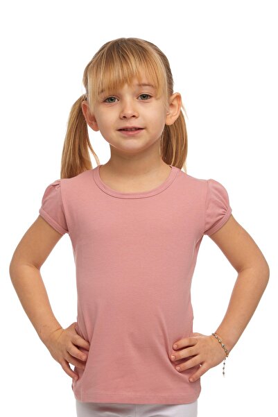 LOVETTI Koyu Pudra Basic Kız Çocuk Sıfır Yaka Karpuz Kol Tişört