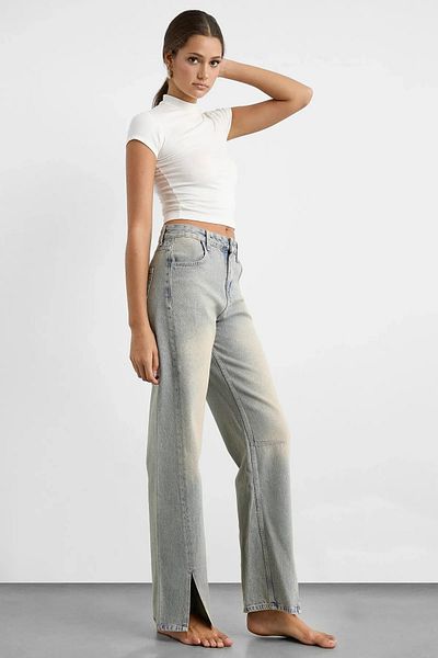 Hiccup Pantaloni drepți din denim cu talie obișnuită, cu detaliu cu fante