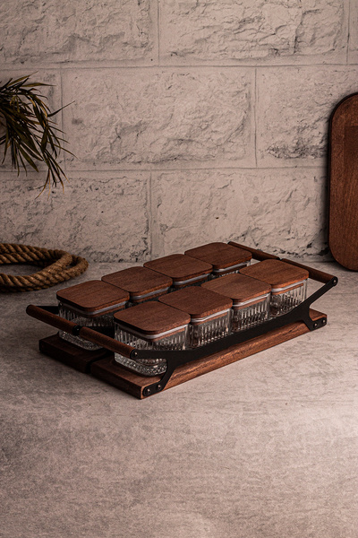 Snippy Bella Grade 10 Piece Square Snack Bowl - Wooden Vacuum Cover, Glass Breakfast, 230 ml with Tray