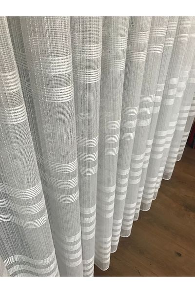 GLOMAR 1/3 Close Pleat Striped - Bullet Skirt, Striped and Non-Wrinkle Tulle Curtain