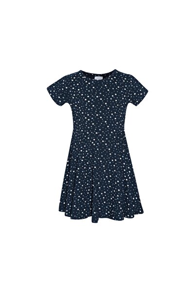 LOVETTI Girl's Patterned DarK Navy Blue Short Sleeve Dress - Little Stars