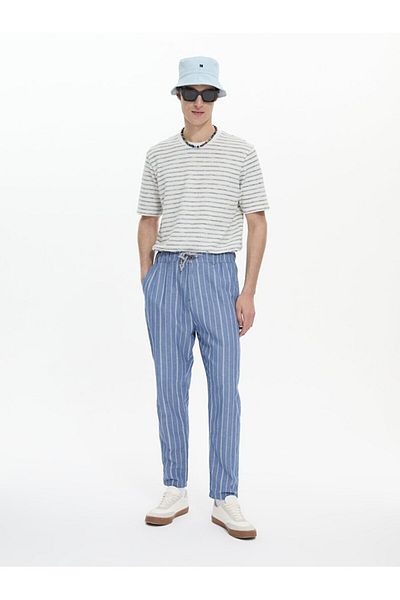 Ltb Striped Textured Blue Trousers
