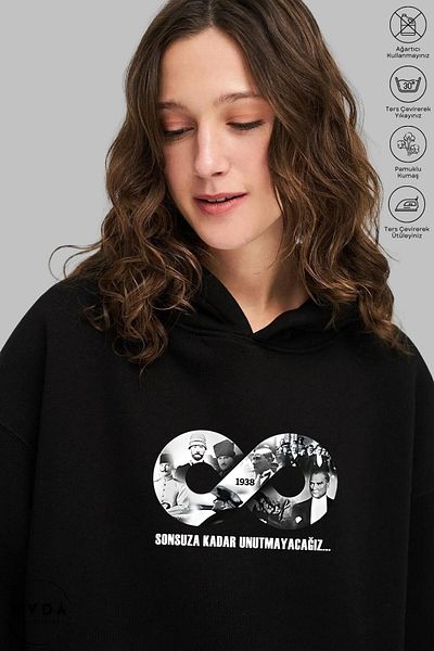 Nyda Collections Φούτερ με στάμπα Ataturk Unisex Oversize - Μακρυμάνικο, Κουκούλα, Βαμβακερό