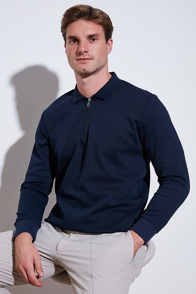 Buratti Ανδρικός ιδρώτας Polo Neck - Βαμβακερός, μισό φερμουάρ, κανονική εφαρμογή SWEAT 5905789