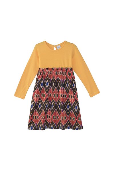 LOVETTI Girl - Long Sleeve Melon Yellow Kilim Patterned Dress