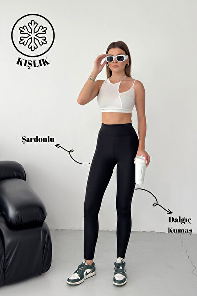 Babelook Dámské černé zimní potápěčské legíny s vysokým pasem