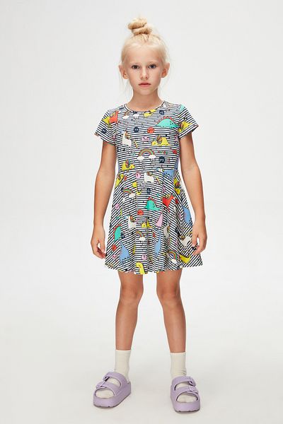 LOVETTI Rainbow Unicorn Print Short Sleeve Dress for Girl