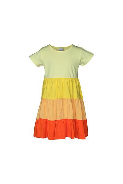 LOVETTI Girl's LAyered Colorful Light Yellow Short Sleeve Dress
