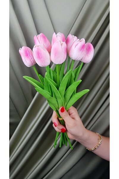 OZİHOUSE Vivid Texture Artificial Wet Pink Tulip 8 Pcs