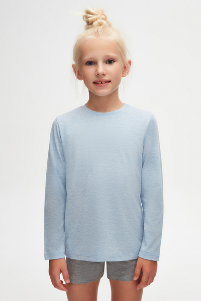 LOVETTI UniSex Children'S SeaSonal T-Shirt - Crew Neck, Long Sleeve, Blue Melange
