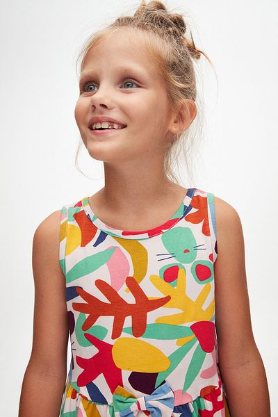 LOVETTI Girl's Patterned Sleeveless Cutout Foliage Dress