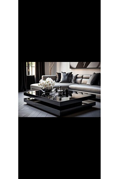 LUXURY VİLLA Luxury Siyah Camlı Orta Sehpa 70x110 Yükseklik 36cm