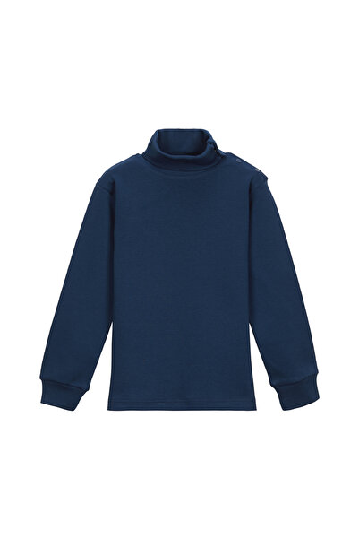 LOVETTI indigo Basic for Girl - Full turtleneck Long Sleeve Winter t-shirt with Snap Fasteners