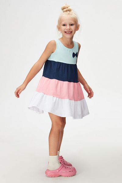 LOVETTI White Colored Layered Flying Rose Girl's Strap Dress