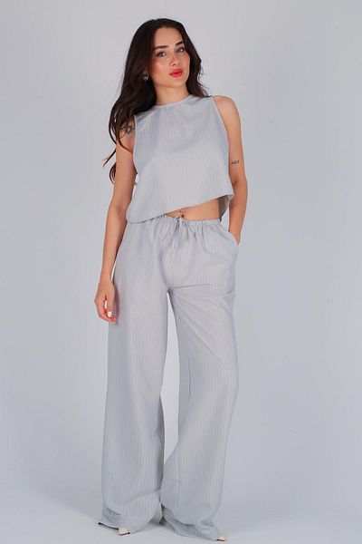 FACETTE Striped Women's Blouse and Trousers Set - Back Tie