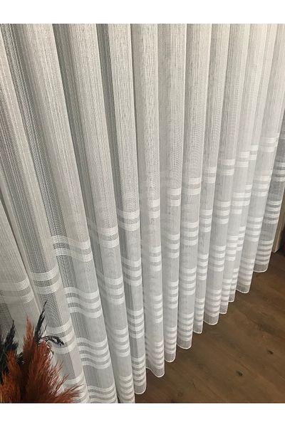 GLOMAR 1/3 Close Pleat Striped - Bullet Skirt, Striped and Non-Wrinkle Tulle Curtain
