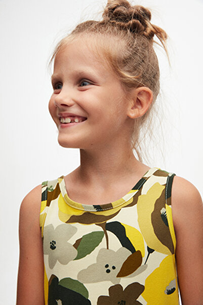 LOVETTI Girl's Light Green Retro Flowers PAtterned Sleeveless Dress