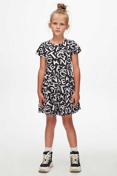 LOVETTI Girl's Alphabet Pattern Short Sleeve Flared Skirt Dress