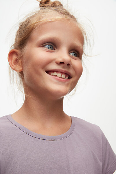 LOVETTI Rochie de bază simplă pentru fete liliac moale cu mânecă scurtă
