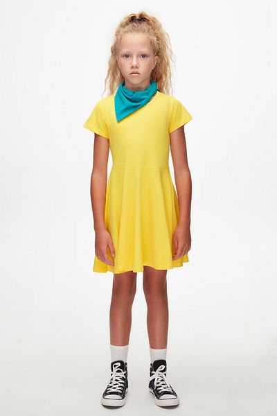 LOVETTI Yellow Colored Basic Short Sleeve Dress for Girls