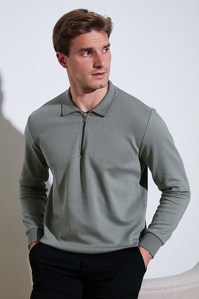 Buratti Ανδρικός ιδρώτας Polo Neck - Βαμβακερός, μισό φερμουάρ, κανονική εφαρμογή SWEAT 5905789