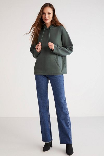 GRIMELANGE Γυναικείο φούτερ RITIKA Soft Green με Fleece Εσωτερικά