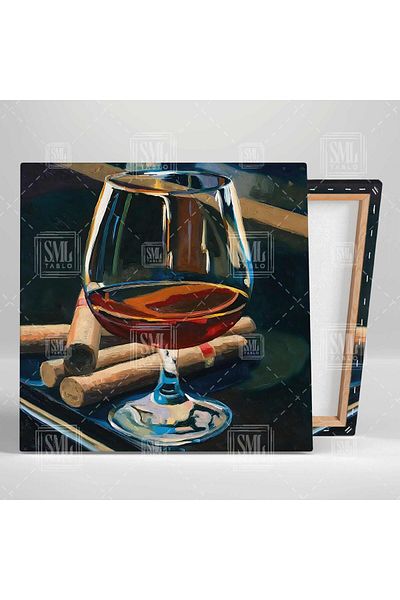 SML TABLO Ποτό σε γυάλινο κύπελλο Cafe Restaurant Square Canvas Painting