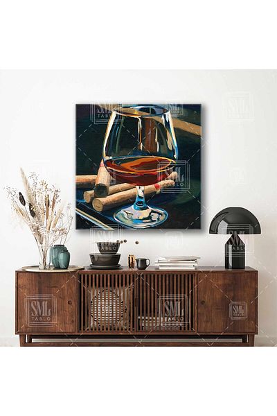 SML TABLO Ποτό σε γυάλινο κύπελλο Cafe Restaurant Square Canvas Painting