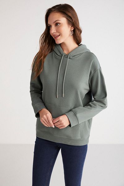 GRIMELANGE Γυναικείο φούτερ RITIKA Soft Green με Fleece Εσωτερικά