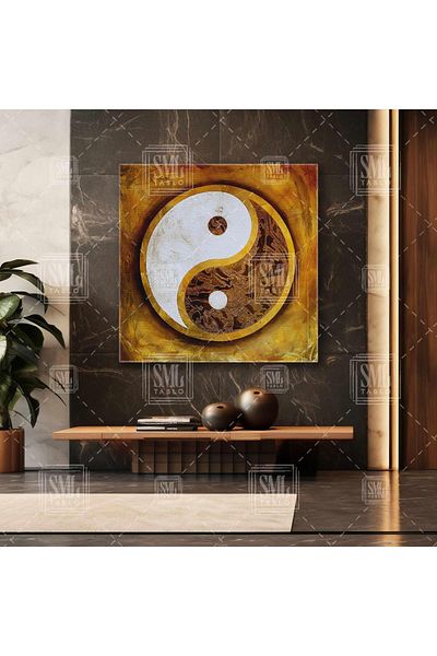 SML TABLO Χρυσό Ying Yang Καλοσύνη και Κακό και Χρυσό Αφηρημένο Yingyang Φιλοσοφία της Απομακρυσμένης Ανατολής Τετράγωνος πίνακας σε καμβά