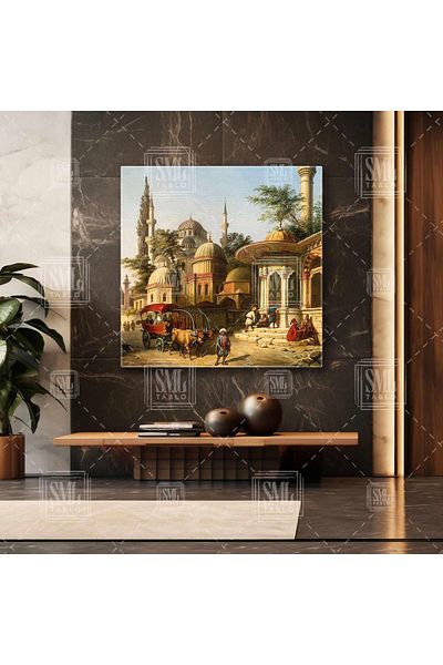 SML TABLO Παλιά Κωνσταντινούπολη Eyüp Semsi Red Phaeton Nostalgic Decor Τετράγωνη εκτύπωση σε καμβά