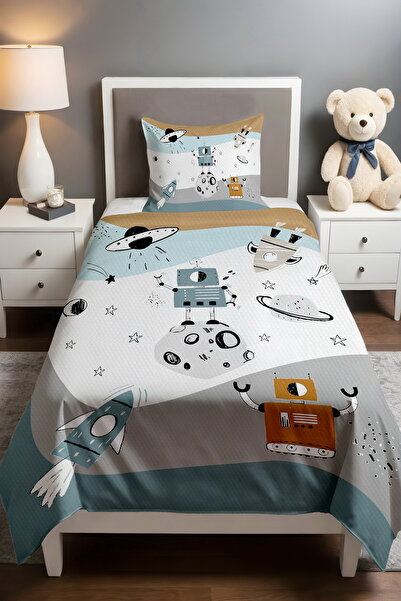 EVPANYA Blue Fun Robot Patterned Pique Set