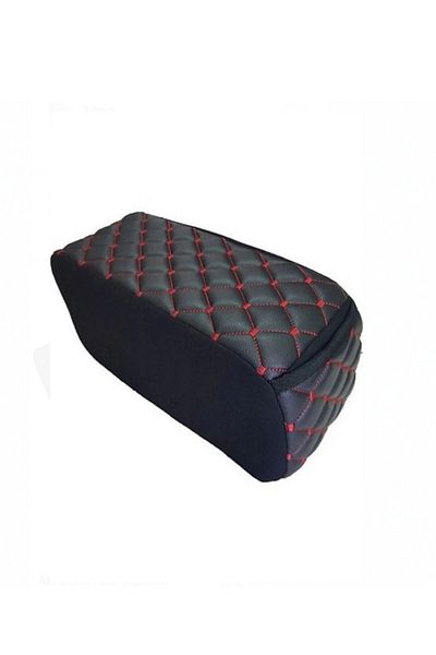 Ecarteks LUXURY LEATHER Car Auto Armrest Sponge Armrest Armrest Diamond Pattern Black Leather Red EMBROIDERY