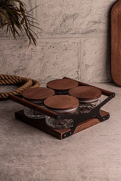 Snippy Grade Milla Round Glass Breakfast Snack Bowl with 4 Square Trays - Wooden Vacuum Lid 235 ml