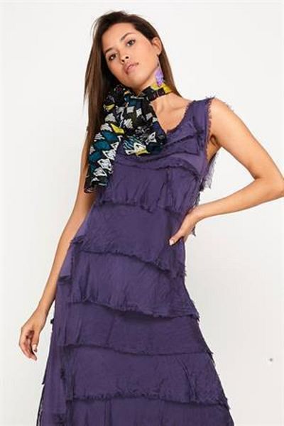 Bohem Stil Rochie din mătase, fără mâneci, cu straturi subțiri, mărimea 2 italiană