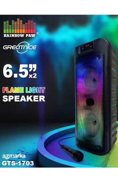 azmarka Mikrofonlu, Led Işıklı, USB/SD Kart/FM Radyo, Parti, 6,5"x2 Karaoke B...