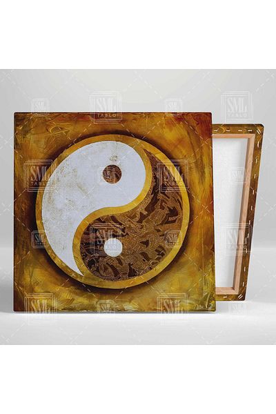 SML TABLO Χρυσό Ying Yang Καλοσύνη και Κακό και Χρυσό Αφηρημένο Yingyang Φιλοσοφία της Απομακρυσμένης Ανατολής Τετράγωνος πίνακας σε καμβά