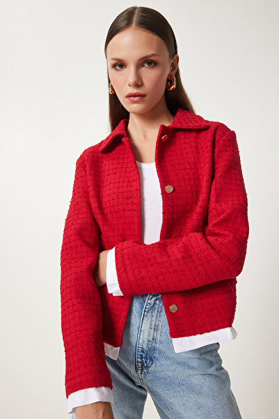 Lovelyİstanbul Сако с яка от риза от червен туид - LTO0041