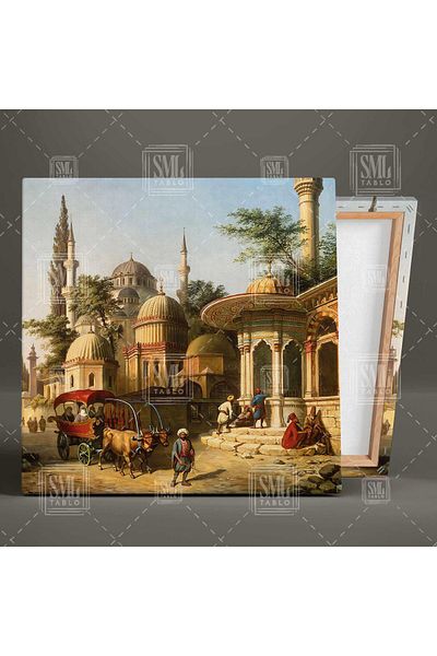 SML TABLO Παλιά Κωνσταντινούπολη Eyüp Semsi Red Phaeton Nostalgic Decor Τετράγωνη εκτύπωση σε καμβά