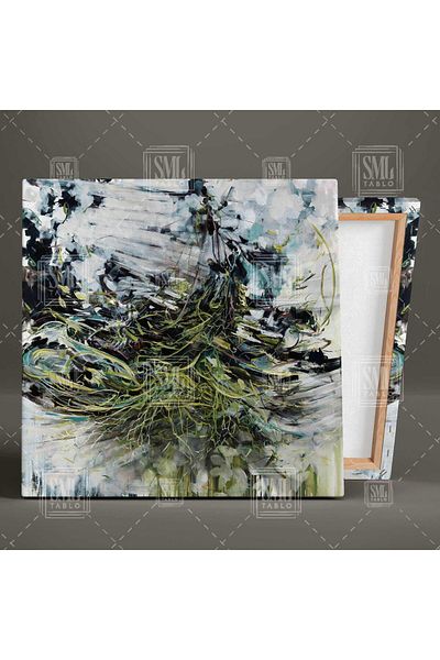 SML TABLO Marie Auricchio Abstract Dark Green Leaf Oil Fringes Abstract Forest Τετράγωνος πίνακας σε καμβά