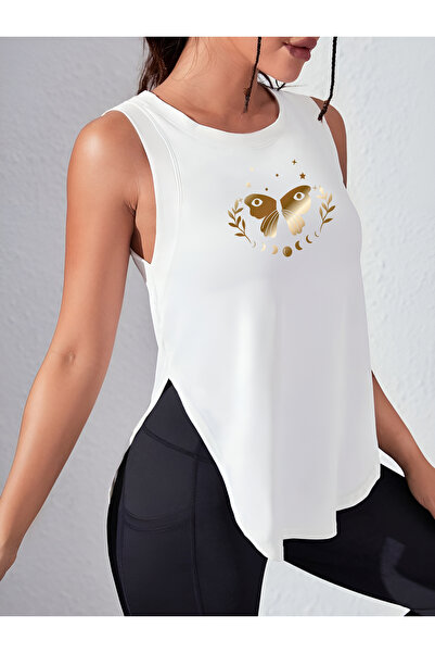 CDA Gold Butterfly White Women's Sports Tank Top