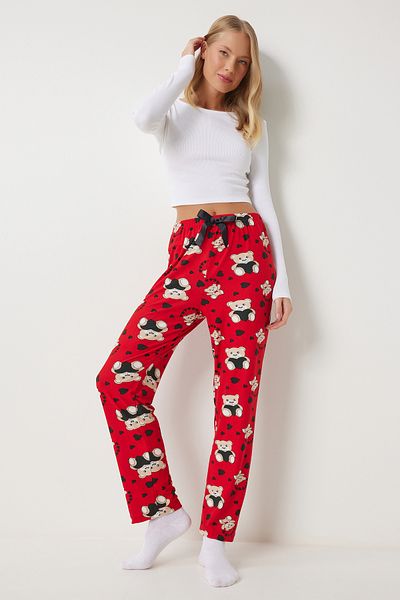 Lovelyİstanbul Red Patterned Soft Pajama Bottoms - Lec0003
