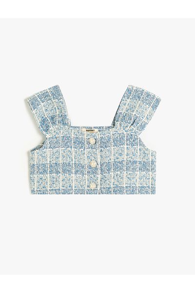 Koton Bluză Crop Tweed - Detaliu fără mâneci și nasturi perlat