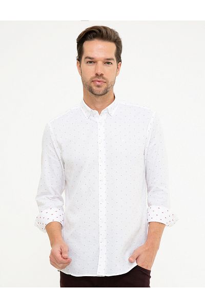 Pierre Cardin Βουργουνδία Slim Fit Μακρυμάνικο Πουκάμισο 50219452-VR014