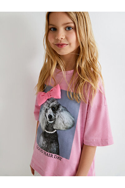 Koton Pamut rövid ujjú póló - kutyával és masnival, szűk nyakkal
