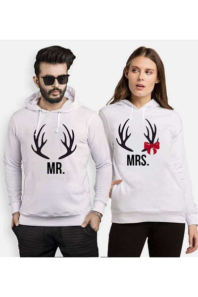 Tshirthane Mr.mrsDeer Lover Combinations Hooded Couple Combination