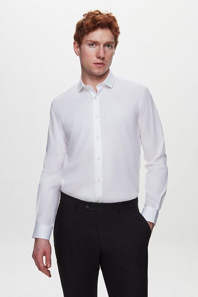 Tween Cămașă albă, simplă, ușor de întreținut, slim fit