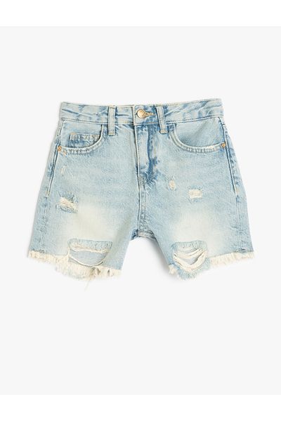 Koton Mini pantaloni scurți din denim din bumbac - cu detaliu de buzunar și nasturi