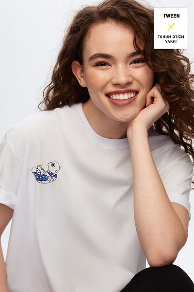 Tween Tricou alb 100% bumbac mercerizat
